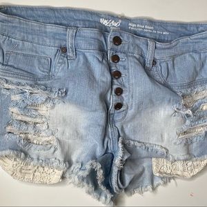Mossimo Denim Super Stretch High Rise Shorts with Lace Pocket Detail Size 14/32